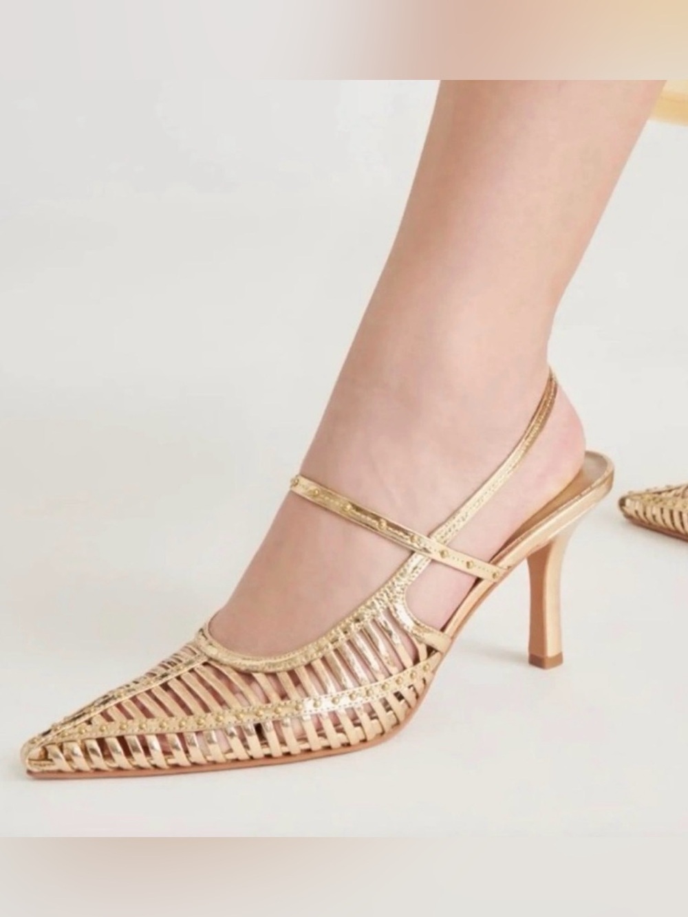 Dolce Vita Hensal Metallic Gold Woven Slingback Heels Size 8